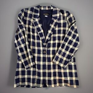 REQUIREMENTS Women's Plaid Linen Blend Blazer Jacket Size 12